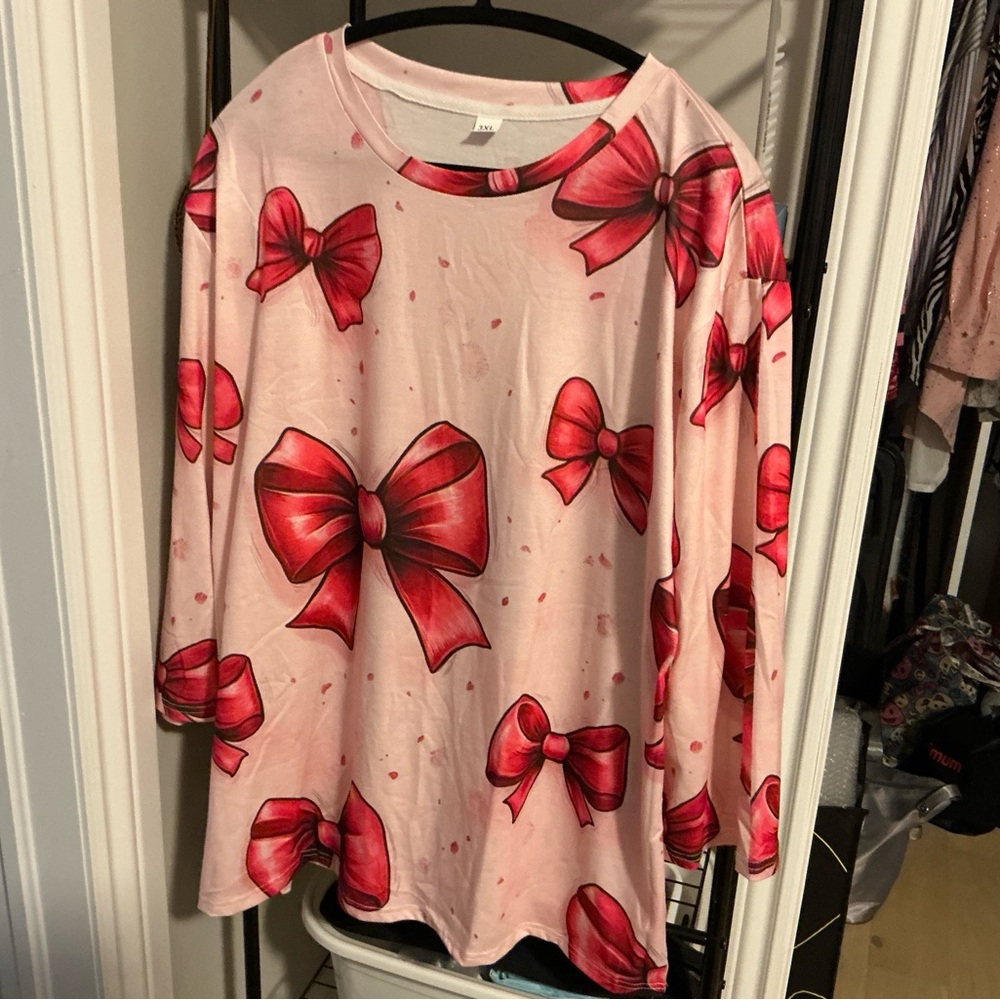 Pink and Red Bow Print Top SOLD